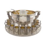 AN IMPRESSIVE 28-PIECE RUSSIAN GILT SILVER PRESENTATION DRINKING SET, SAZIKOV, ST. PETERSBURG