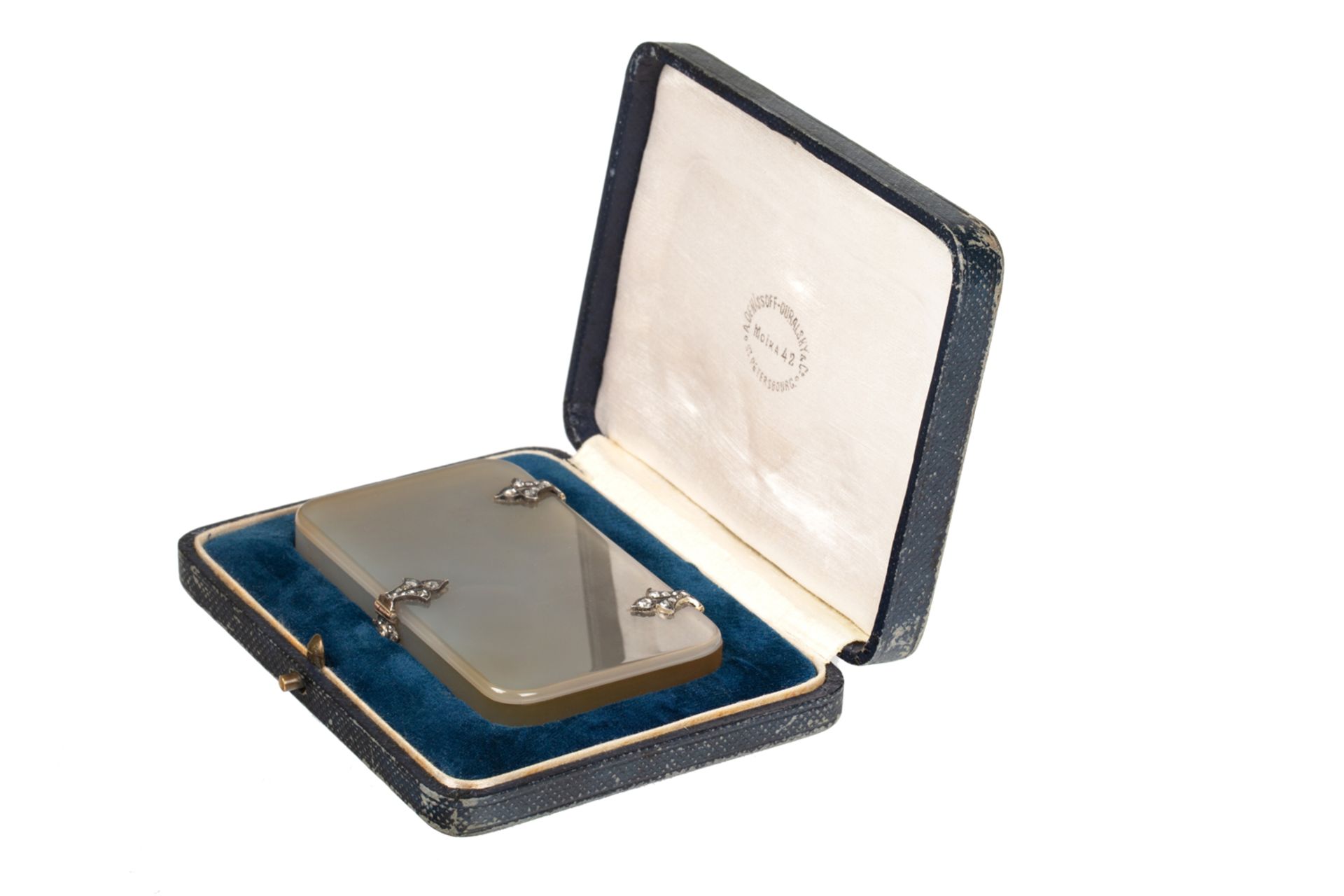 A SILVER AND DIAMOND-MOUNTED HARDSTONE CASE, DENISSOFF-OURALSKY, ST. PETERSBURG, CIRCA 1900