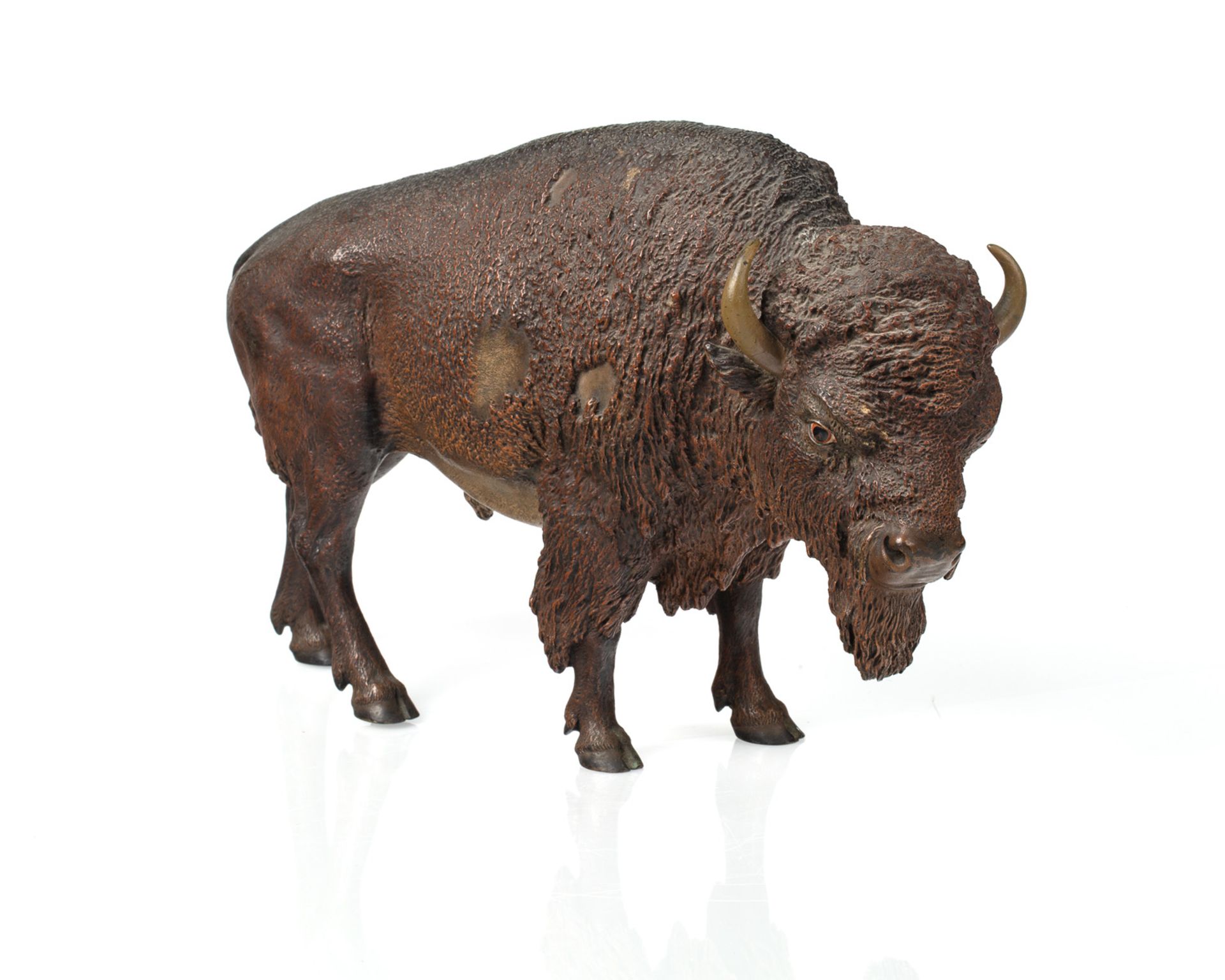 AN AUSTRIAN COLD-PAINTED BRONZE MODEL OF A BUFFALO, FRANZ BERGMAN, VIENNA, CIRCA 1900