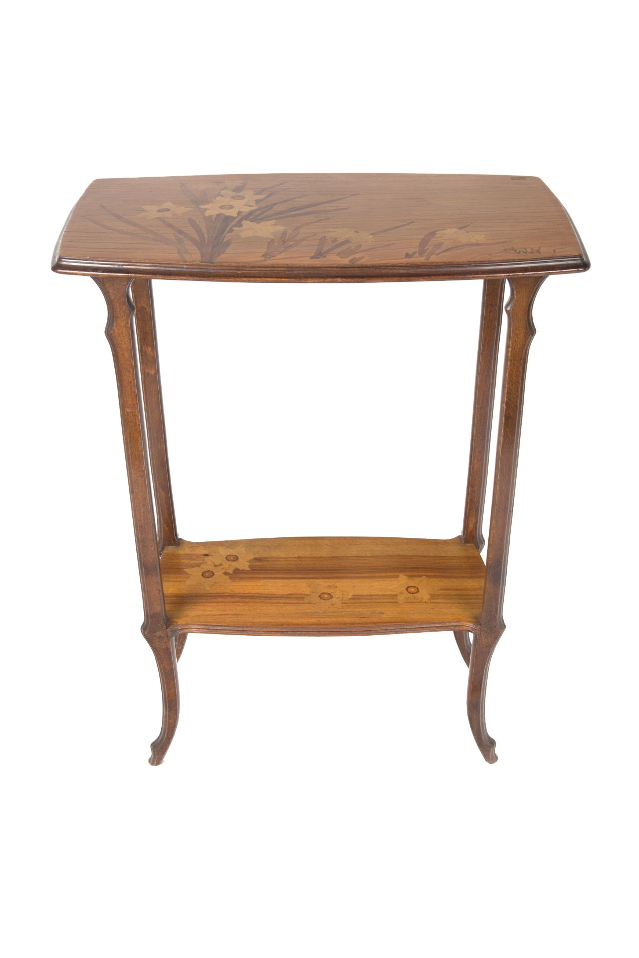 AN EMILE GALLE 'DAFFODIL' OCCASIONAL WALNUT AND MARQUETRY TABLE, CIRCA 1900