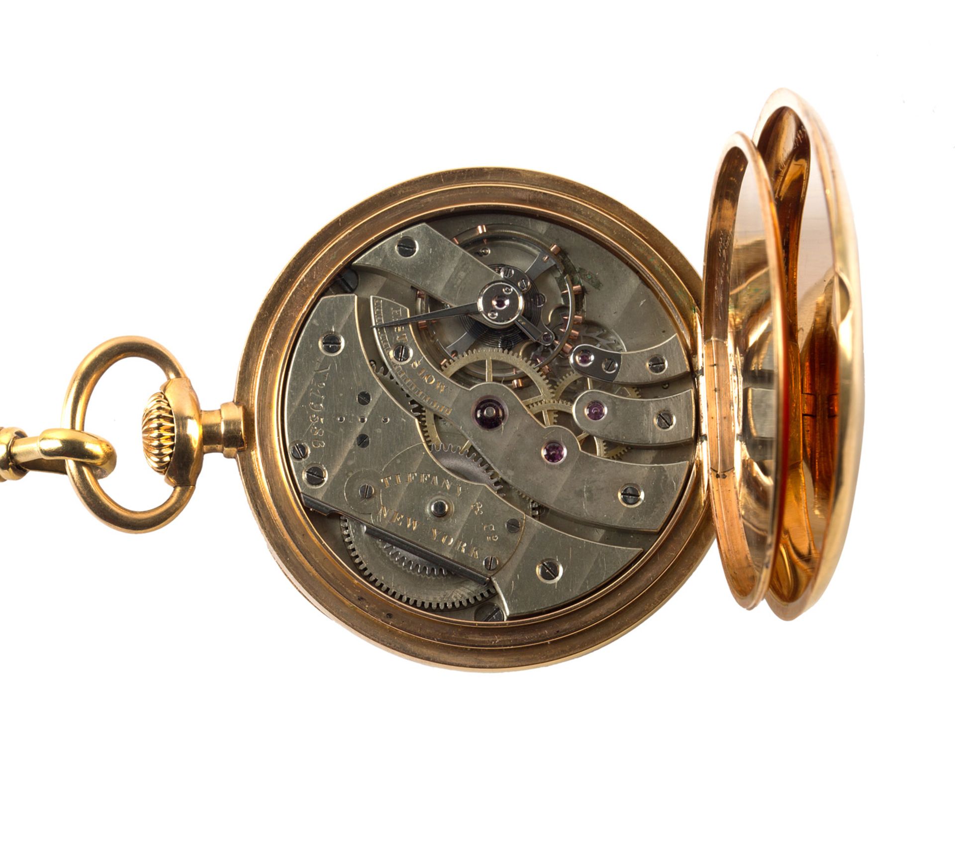 A TIFFANY & CO. 18K YELLOW GOLD POCKET WATCH WITH GOLD CHAIN, CASE NO. 19586 - Bild 4 aus 5