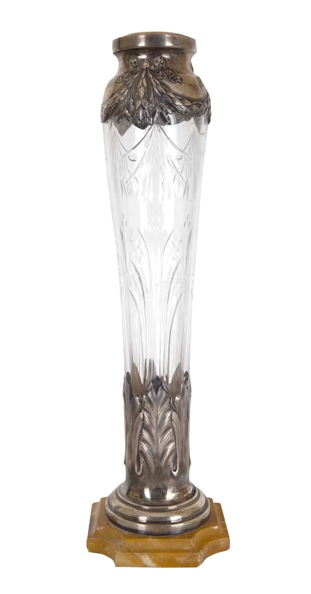 A FRENCH SILVER-MOUNTED CUT CRYSTAL VASE, LIKELY LATE 19TH CENTURY