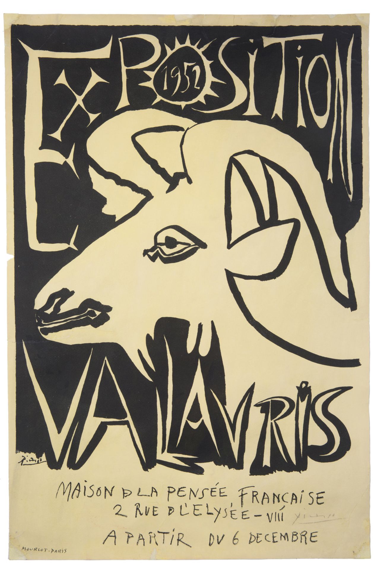 AN AUTOGRAPH POSTER BY PABLO PICASSO (SPANISH 1881-1973), EXPOSITION VALLAURIS, 1952