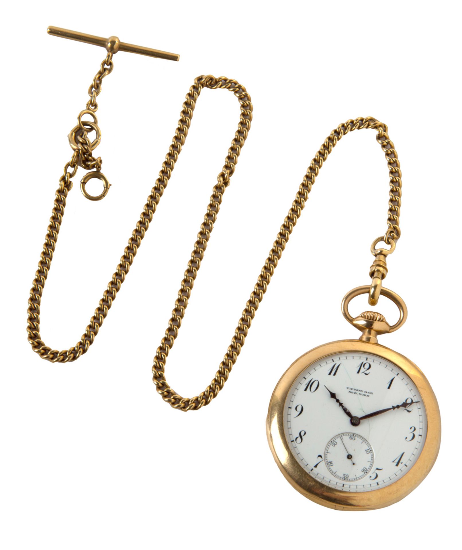 A TIFFANY & CO. 18K YELLOW GOLD POCKET WATCH WITH GOLD CHAIN, CASE NO. 19586