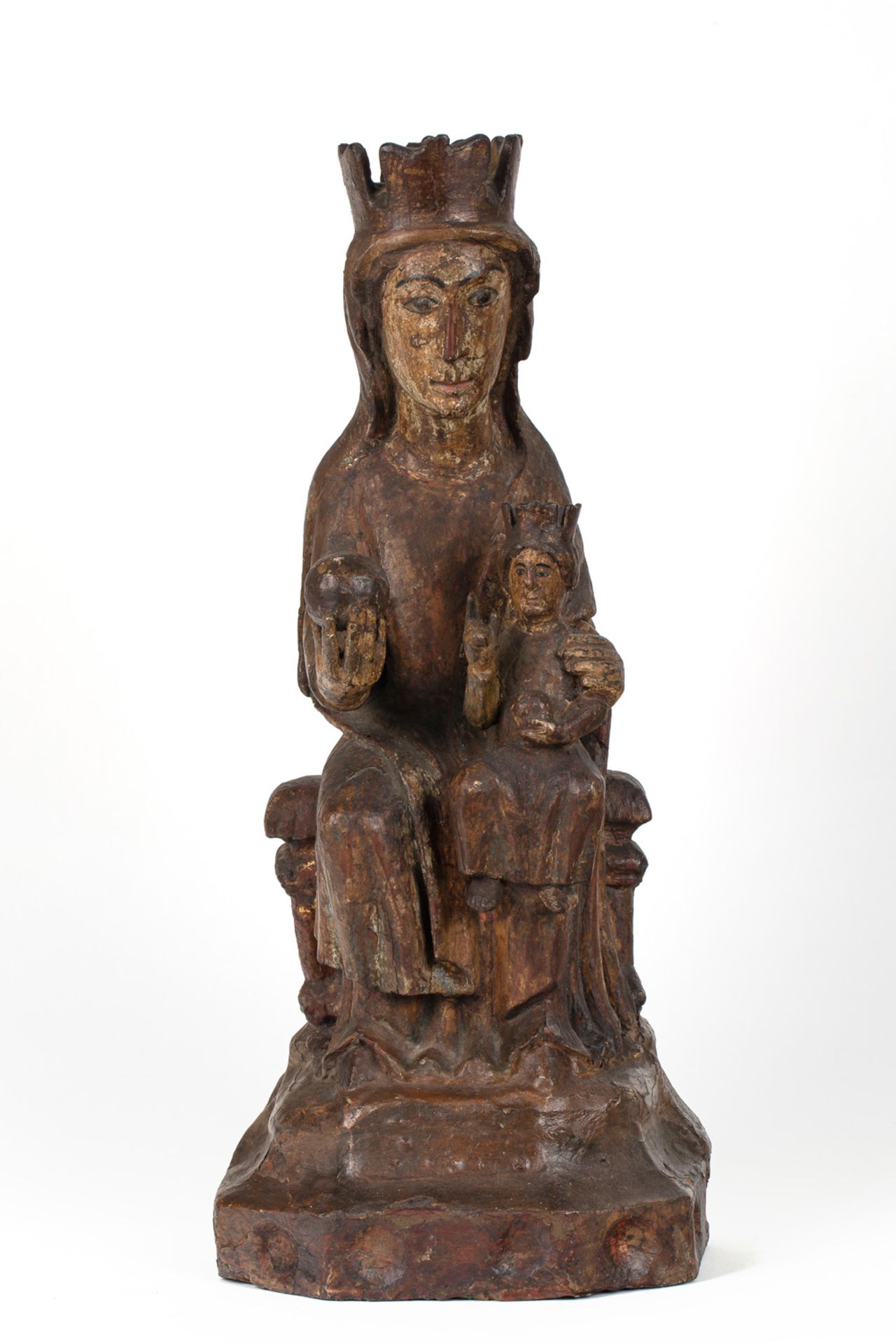 A NORTHERN SPANISH SCULPTURE OF THE ENTHRONED VIRGIN AND CHILD, CIRCA 1200