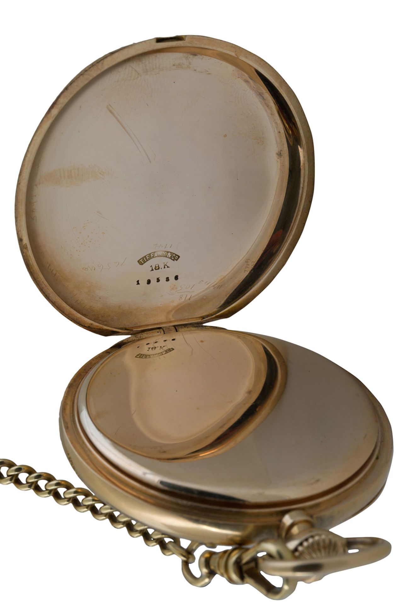 A TIFFANY & CO. 18K YELLOW GOLD POCKET WATCH WITH GOLD CHAIN, CASE NO. 19586 - Bild 3 aus 5