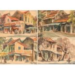 A SET OF FOUR WATERCOLOR CITYSCAPES BY LE CUU (VIETNAMESE 20TH CENTURY)