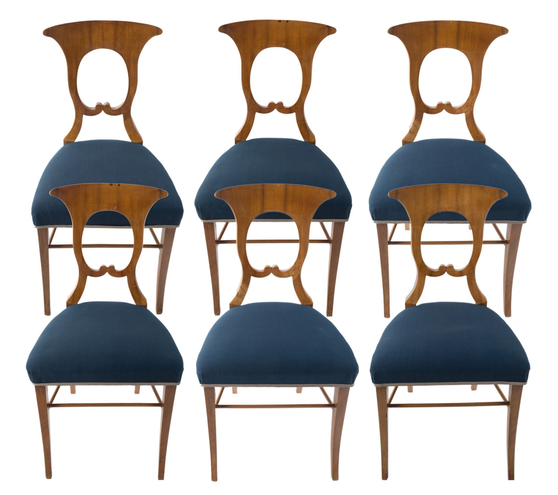 A SET OF SIX BIEDERMEIER WALNUT SIDE CHAIRS, SECOND QUARTER OF 19TH CENTURY