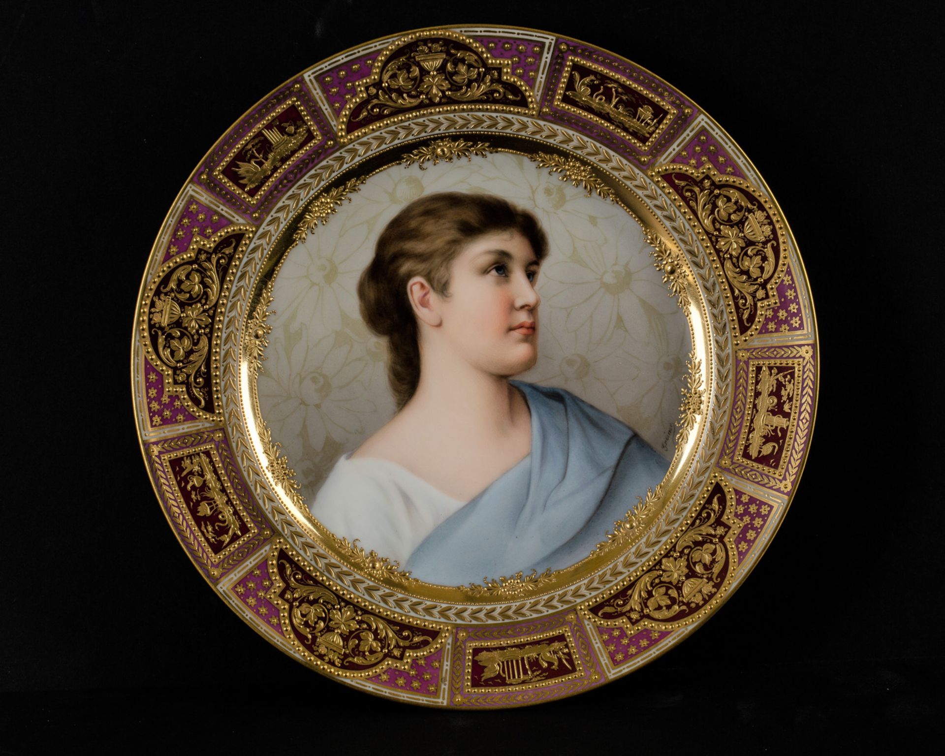 A ROYAL VIENNA-STYLE PORCELAIN PLATE AFTER GREINER (GER. 19TH CENTURY), 1908-1959