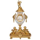 A FRENCH SEVRES STYLE ORMOLU-MOUNTED PORCELAIN MANTLE CLOCK, LATE 19TH CENTURY, RETAILED BY TIFFANY