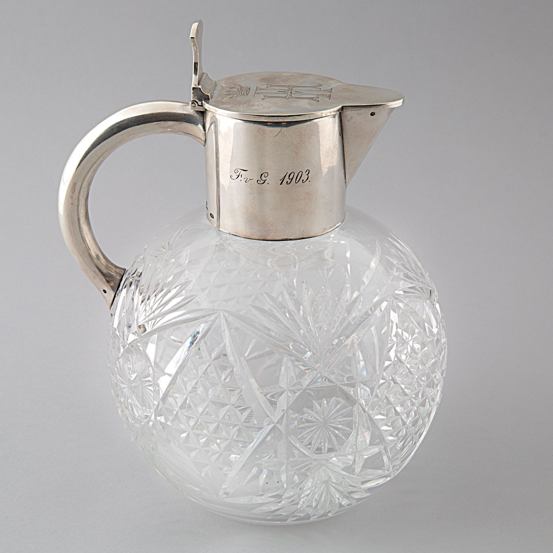 A RUSSIAN SILVER-MOUNTED CRYSTAL PITCHER, GRACHEV BROTHERS, ST. PETERSBURG, CIRCA 1903