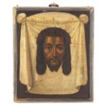 A RUSSIAN ICON OF THE MANDYLION (SPAS NERUKOTVORNY) WITH SILVER FRAME, ST. PETERSBURG, 1868