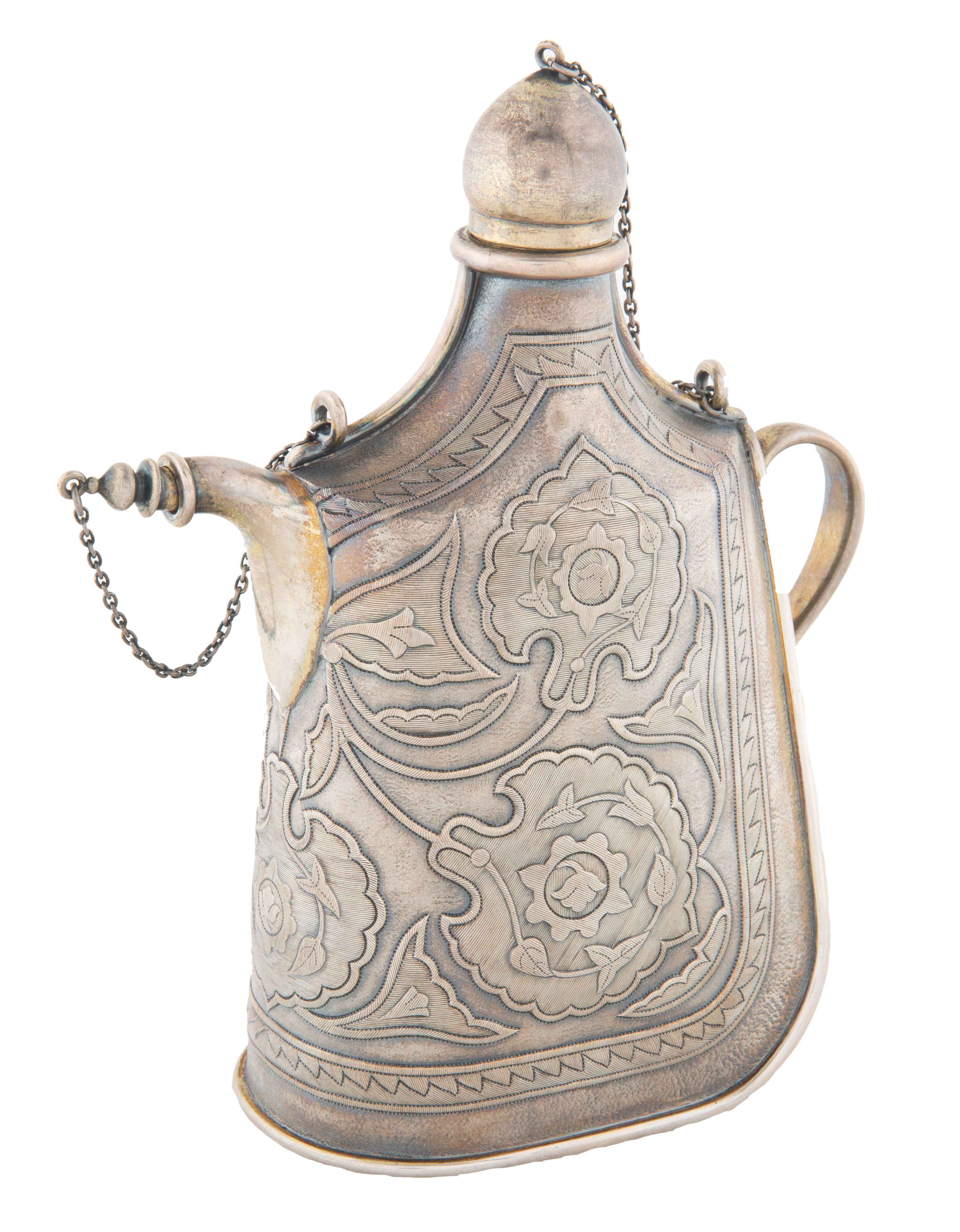 AN EXCEPTIONAL SET OF FOUR RUSSIAN SILVER TROMPE L'OEIL PILGRIM FLASKS FOR TIFFANY & CO., NEMIROV-KO - Image 2 of 4