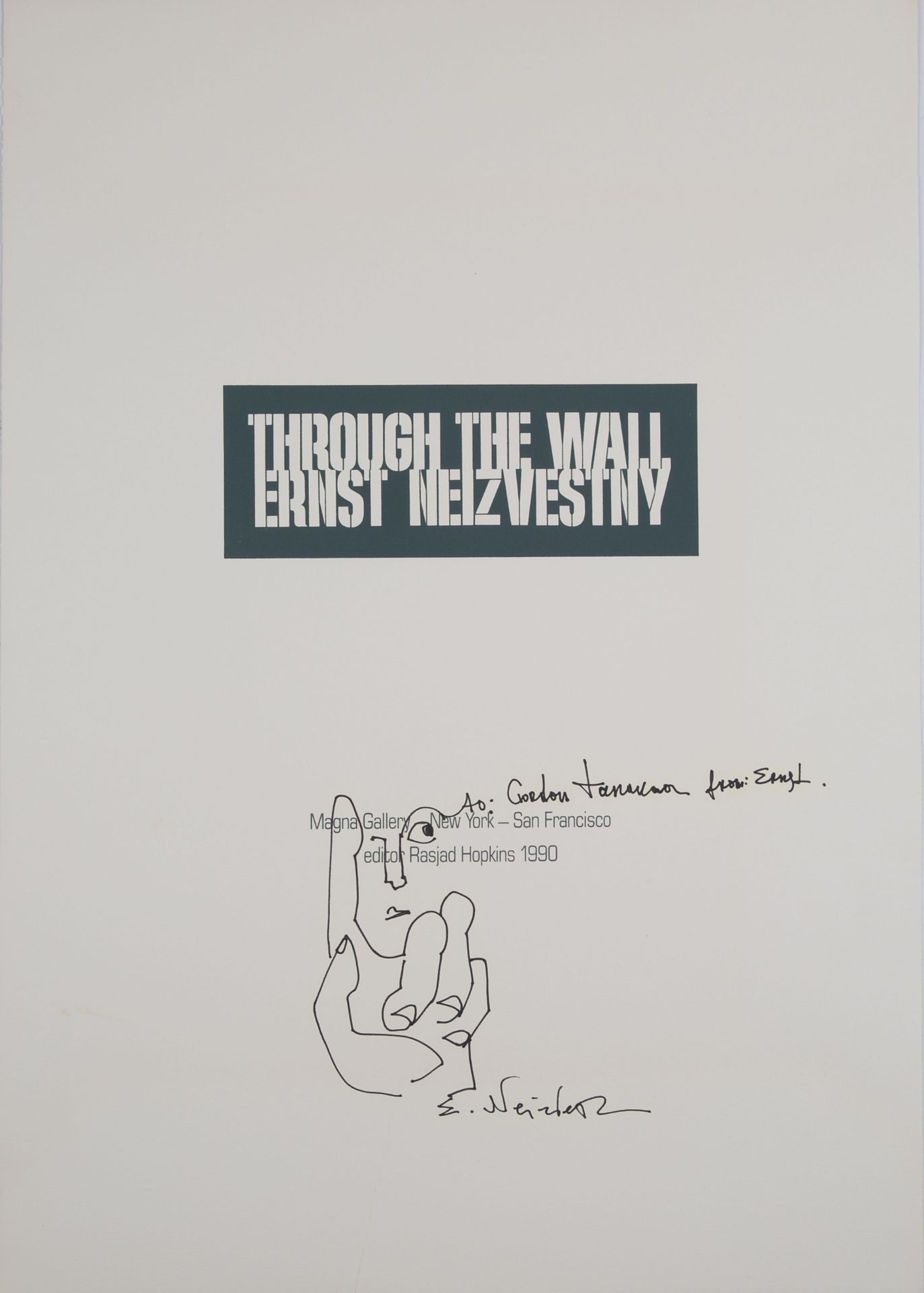 A COMPLETE AUTOGRAPH EDITION OF MAN THROUGH THE WALL. ERNST NEIZVESTNY, 1990 - Bild 2 aus 4