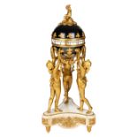 A FRENCH LOUIS XVI STYLE ORMOLU-MOUNTED CARRARA MARBLE CERCLE TOURNANT MANTEL CLOCK, SAMUEL MARTI &