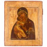 A RUSSIAN ICON OF THE VLADIMIRSKAYA MOTHER OF GOD, NOVGOROD SCHOOL, LATE 17TH CENTURY
