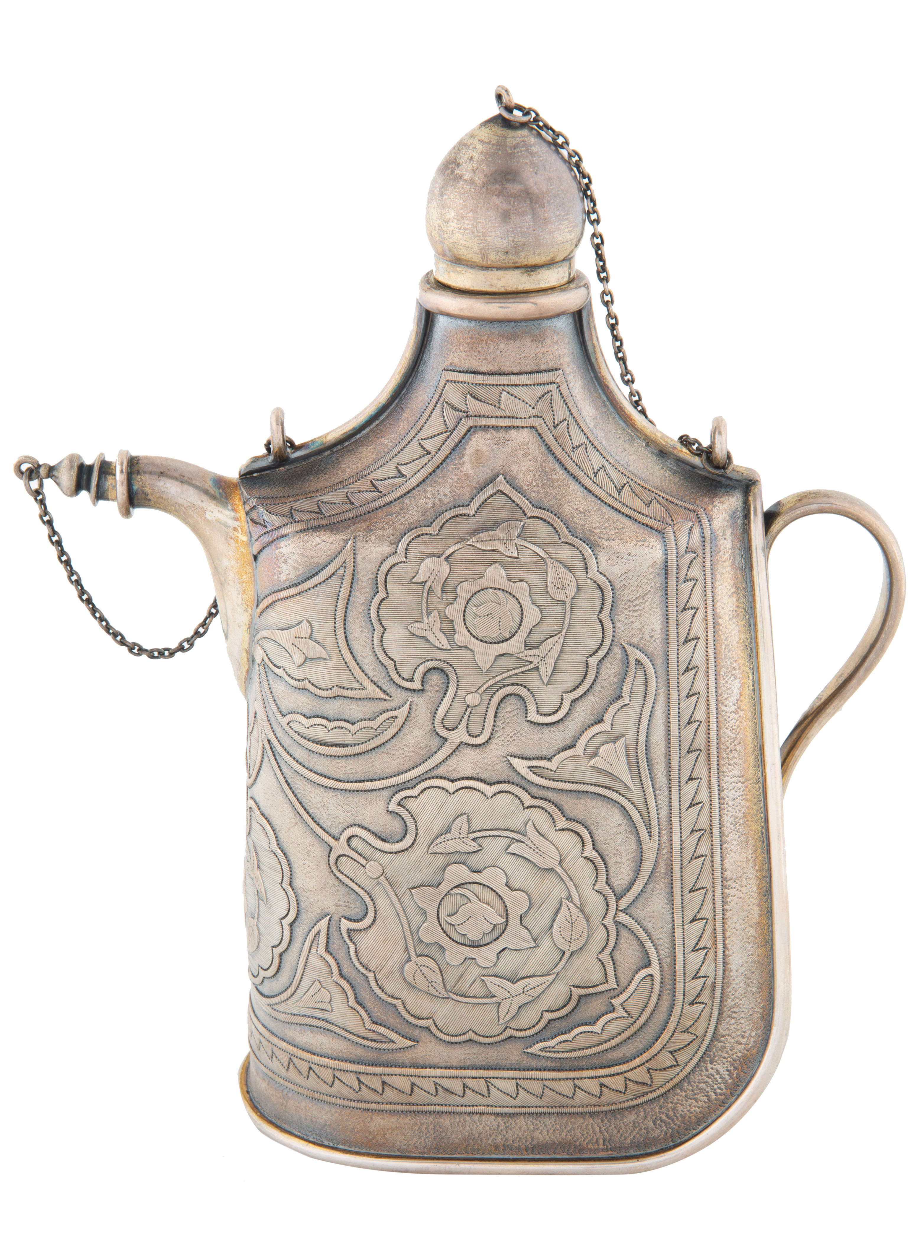 AN EXCEPTIONAL SET OF FOUR RUSSIAN SILVER TROMPE L'OEIL PILGRIM FLASKS FOR TIFFANY & CO., NEMIROV-KO - Image 3 of 4
