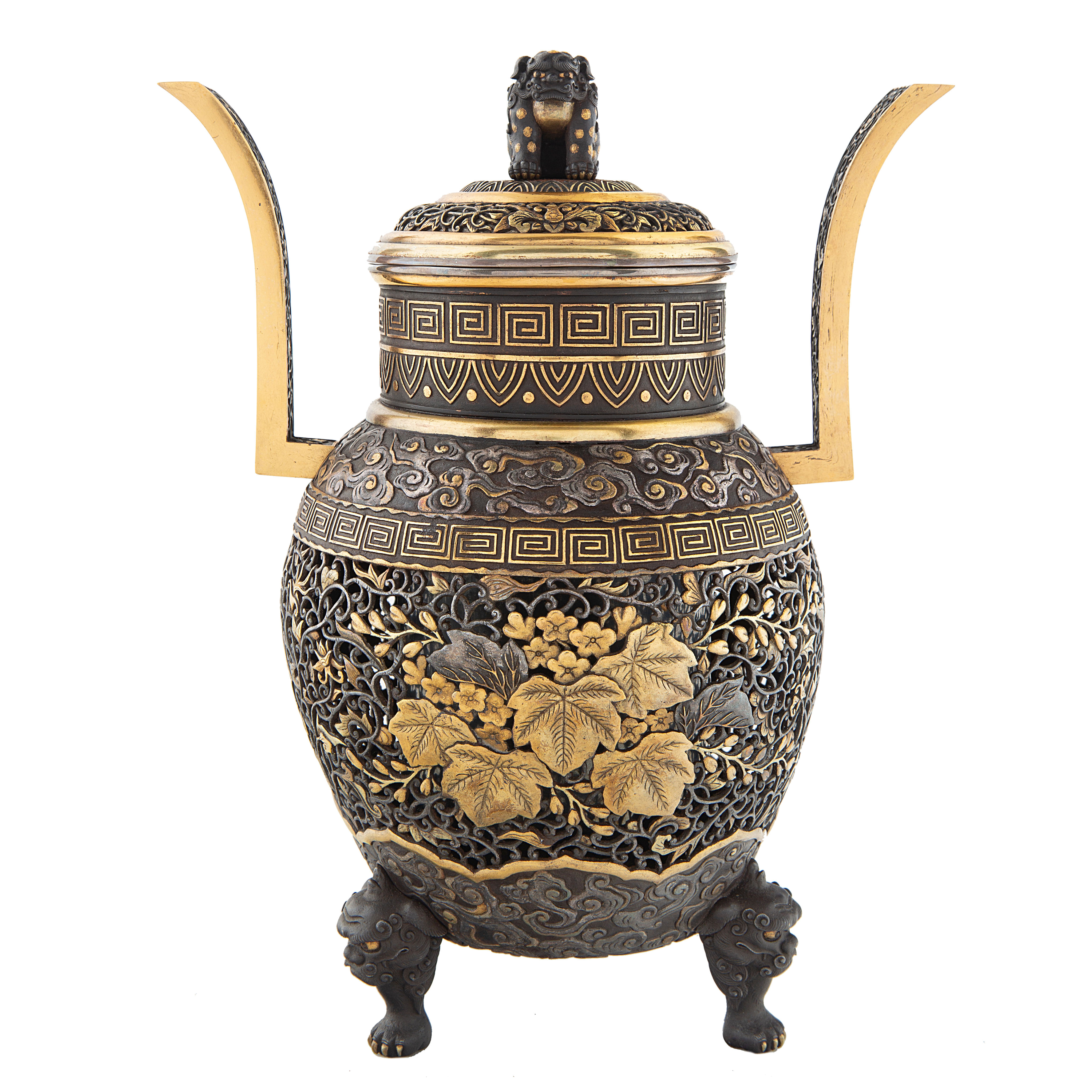 A JAPANESE GILT IRON KORO (INCENSE BURNER), TOKYO, 1877