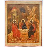 A LARGE RUSSIAN ICON OF THE HOLY TRINITY, CENTRAL RUSSIA, MID-16TH CENTURY