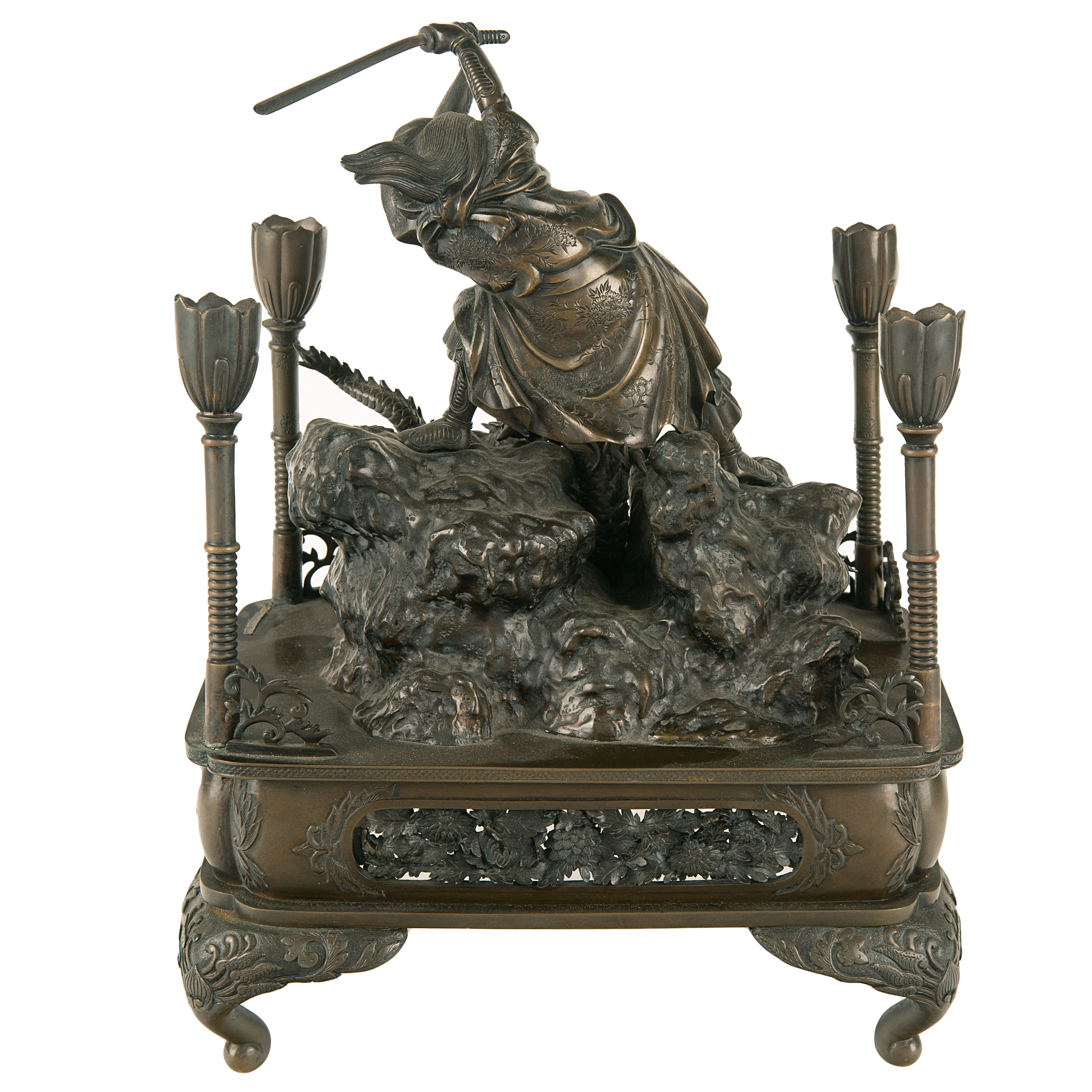 A JAPANESE BRONZE CANDLE STAND, MEIJI PERIOD (1868-1912) - Image 3 of 4