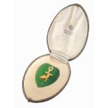 A FABERGE NEPHRITE, GOLD- AND DIAMOND-MOUNTED PENDANT, ST. PETERSBURG, 1898-1903