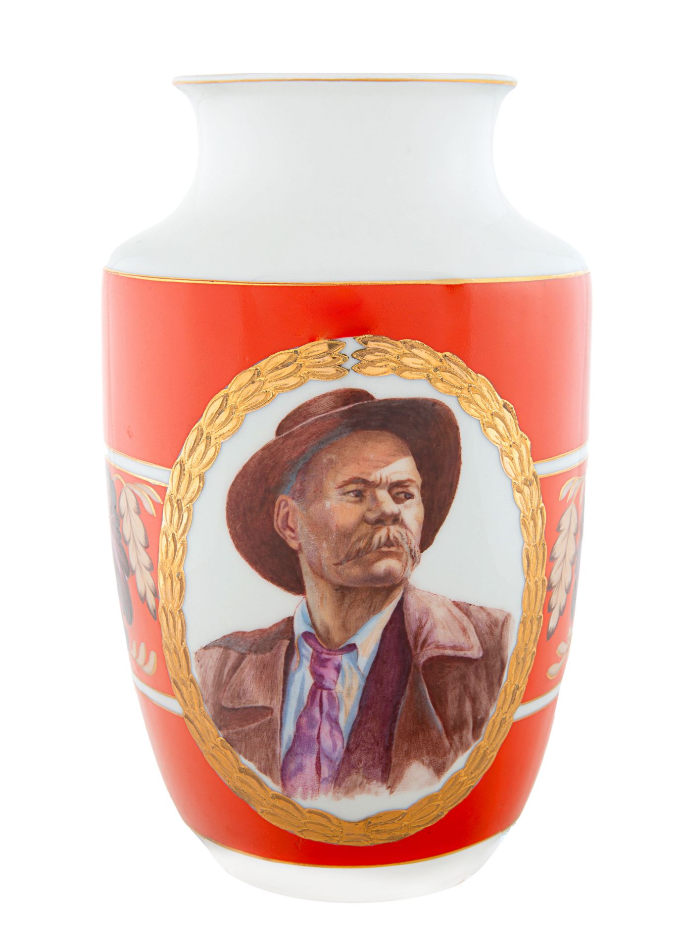 A SOVIET PORCELAIN VASE WITH PORTRAIT OF MAXIM GORKY AFTER ISAAK BRODSKY (RUSSIAN 1884-1939), DOVBYS