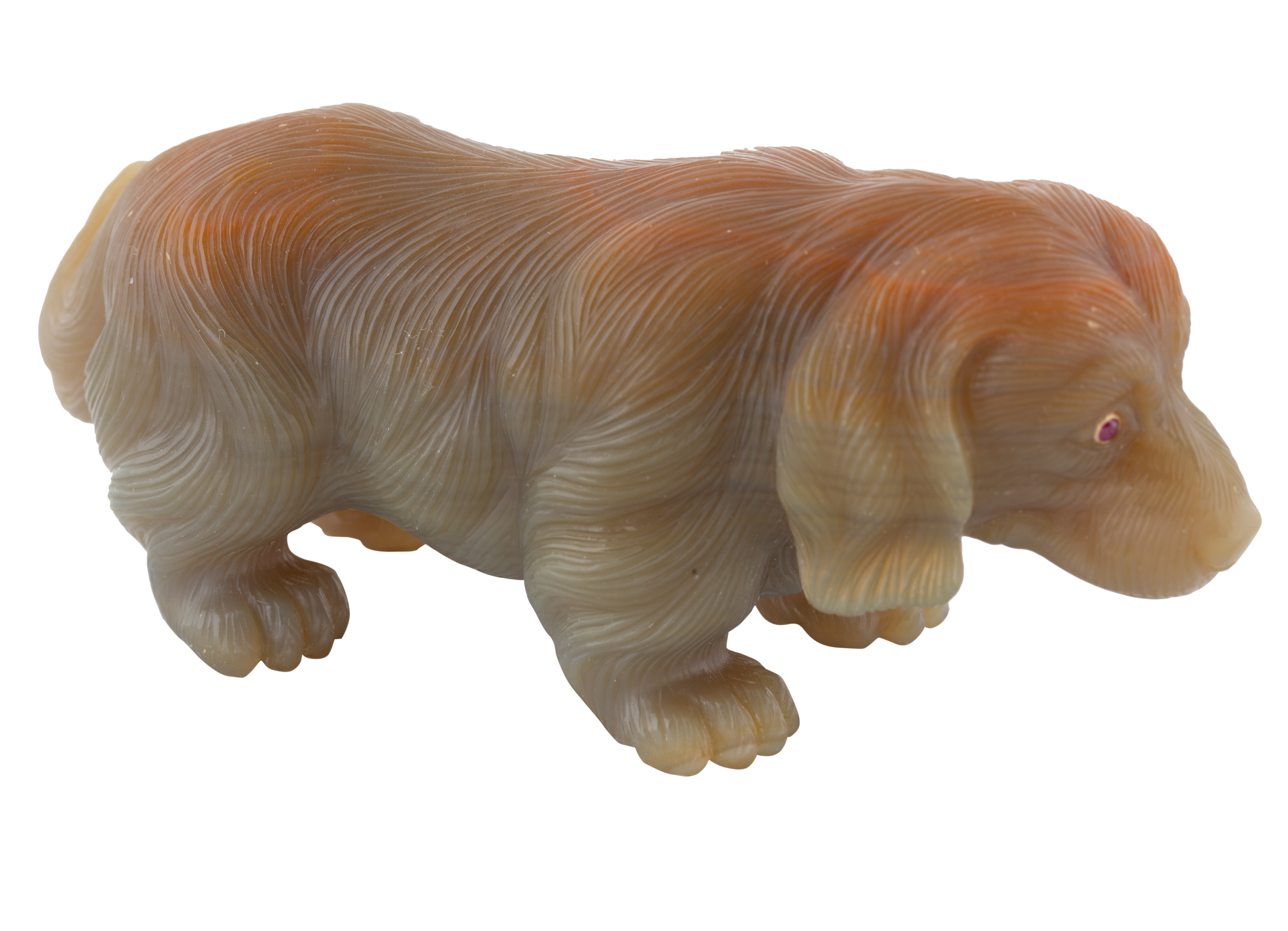 A RUSSIAN AGATE CARVING OF A DOG, WITH ORIGINAL BOX, IMPERIAL LAPIDARY FACTORY, PETERHOF, 19TH CENTU - Image 2 of 2
