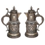 A PAIR OF GERMAN SILVER-MOUNTED GLASS TANKARDS, SY & WAGNER, BERLIN, LATE 19TH CENTURY