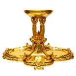 A LARGE SHEFFIELD GOLD PLATED FOUR-LOBED CENTERPIECE WITH CARYATIDS