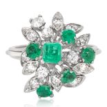 14KT EMERALD DIAMOND CLUSTER RING