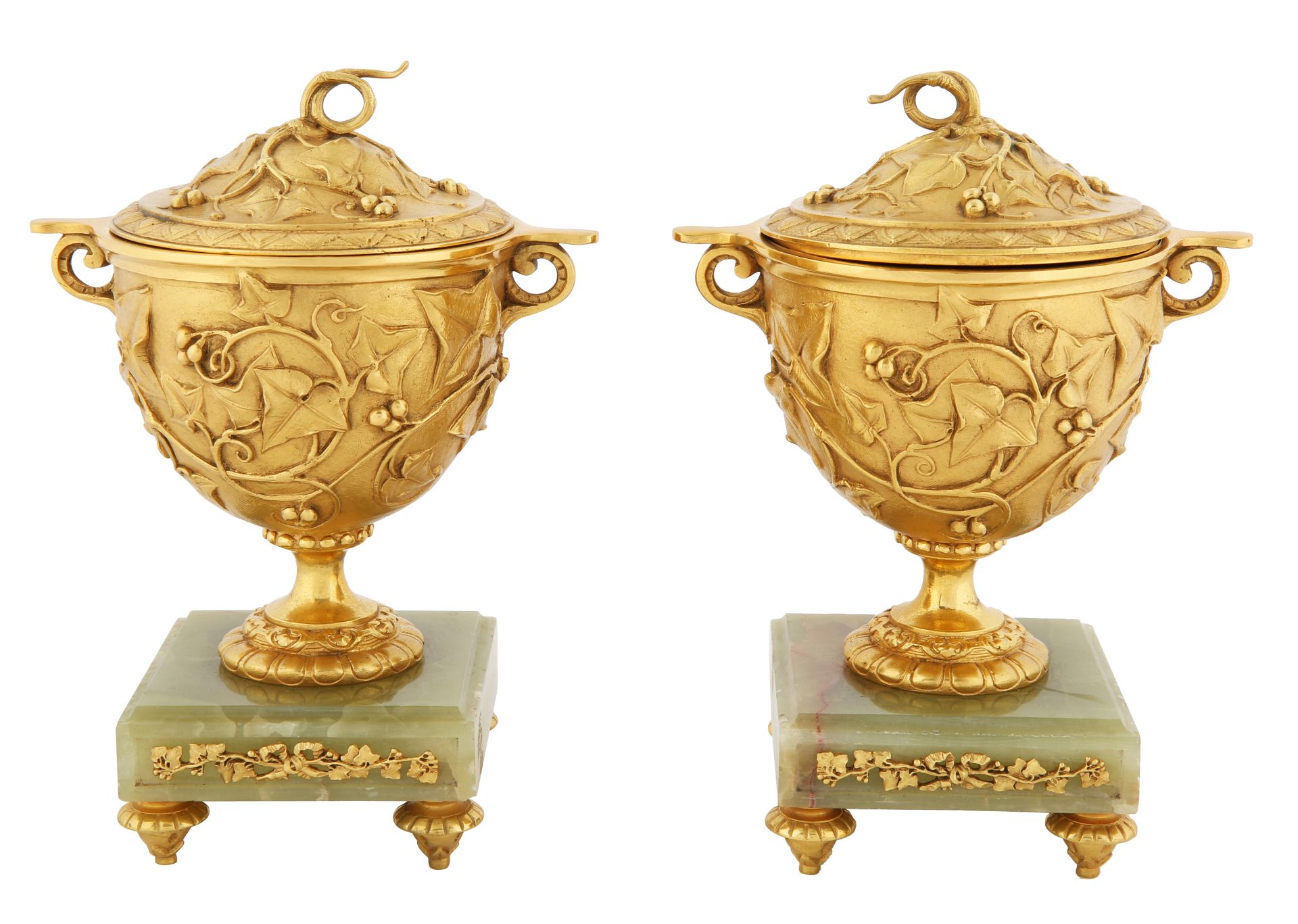 A PAIR OF FRENCH ORMOLU AND ONYX VASES, 19TH CENTURY