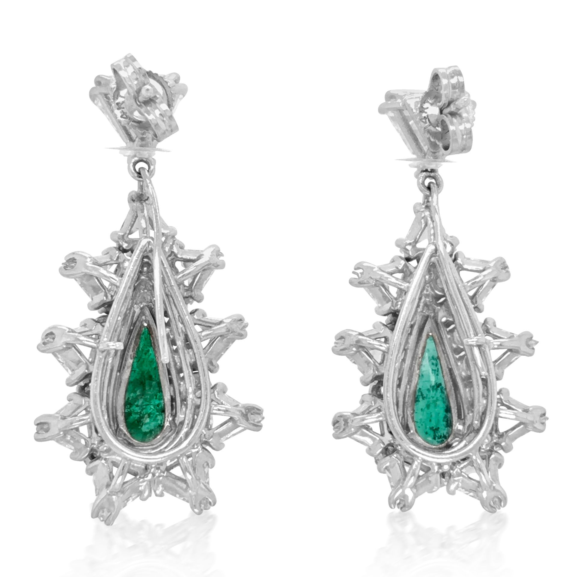 14KT WHITE GOLD DIAMOND EMERALD EARRINGS - Bild 3 aus 4