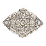 SEED PEARL AND DIAMOND BROOCH