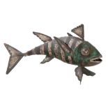 AN ARTICULATED MIXED METAL (STERLING SILVER AND COPPER) FISH BY GRAZIELLA LAFFI (PERUVIAN 1923-2009)