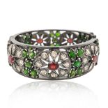 TSAVORITE RUBY AND DIAMOND BANGLE