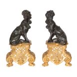 A PAIR OF BELGIAN LOUIS XIV STYLE GILT BRONZE ANDIRONS, COSTERMANS, LATE 19TH CENTURY