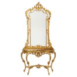 A FRENCH REGENCE-REVIVAL STYLE CONSOLE TABLE WITH PIER MIRROR, 19TH CENTURY