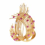 18K GOLD BROOCH WITH DIAMOND AND SPINEL