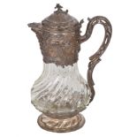 A FRENCH SILVER-MOUNTED CRYSTAL CLARET JUG, WOKRMASTER EDMOND TETARD, 1880-1903