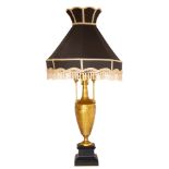 EGYPTIAN-REVIVAL GILT-BRONZE LAMP WITH BLACK SILK SHADE, 19TH CENTURY