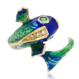 14KT ENAMEL FISH RING