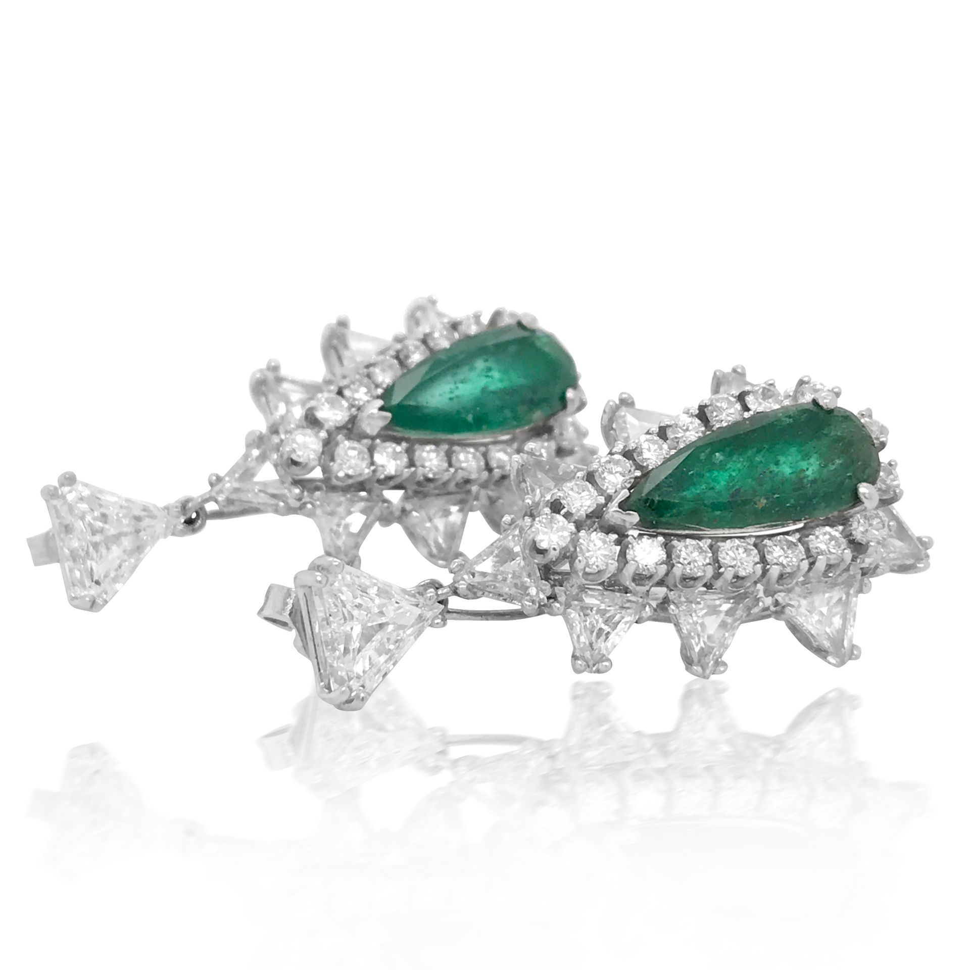 14KT WHITE GOLD DIAMOND EMERALD EARRINGS - Bild 4 aus 4