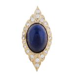 14KT GOLD AND LAPIS LAZULI DIAMOND BROOCH