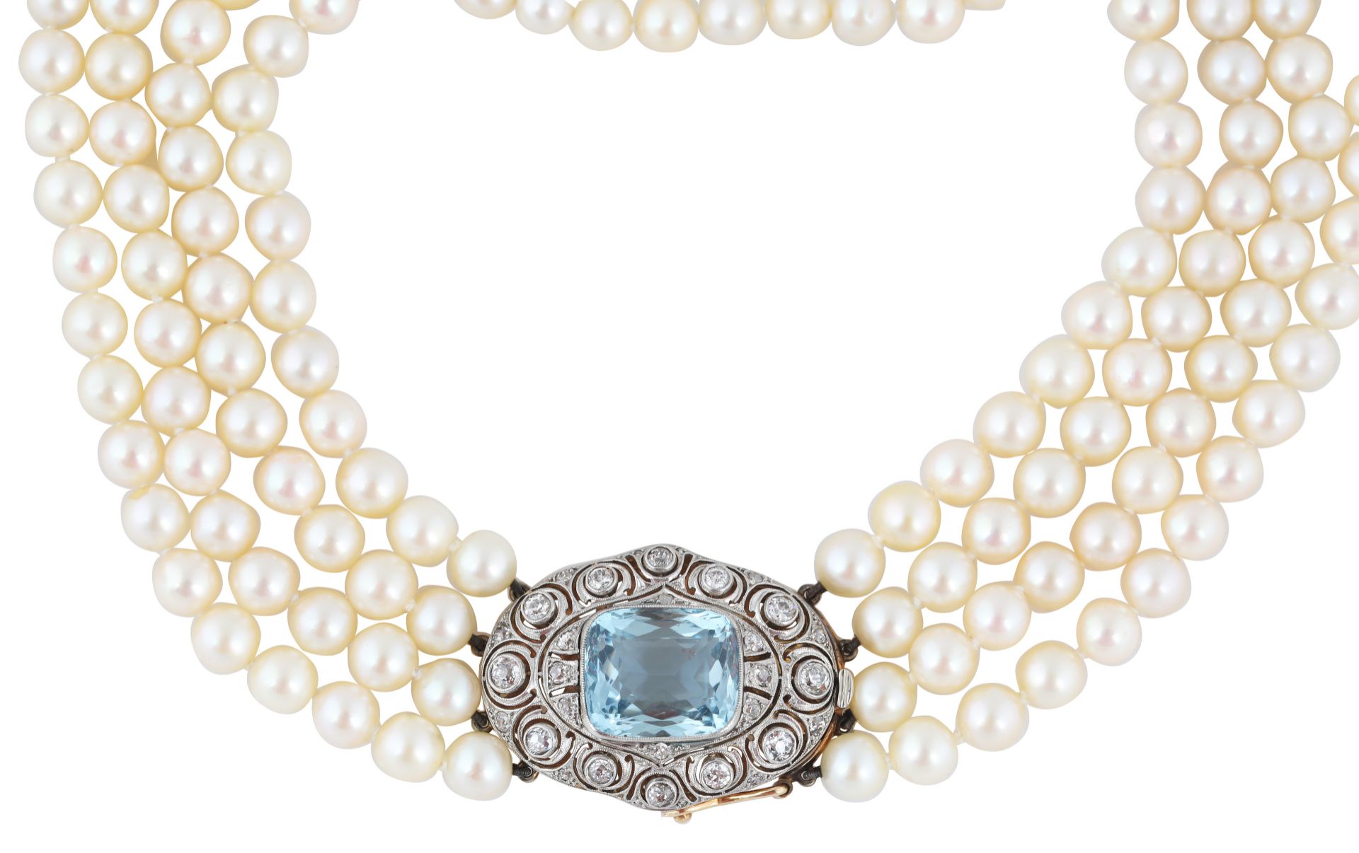 AQUAMARINE AND DIAMOND WITH CULTURED PEARL STRAND BRACELET - Bild 2 aus 2