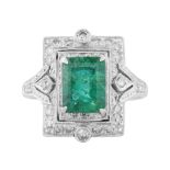 18KT EMERALD AND DIAMOND RING