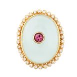 OPAL, PINK GEMSTONE AND DIMOND SET IN 18KT GOLD RING