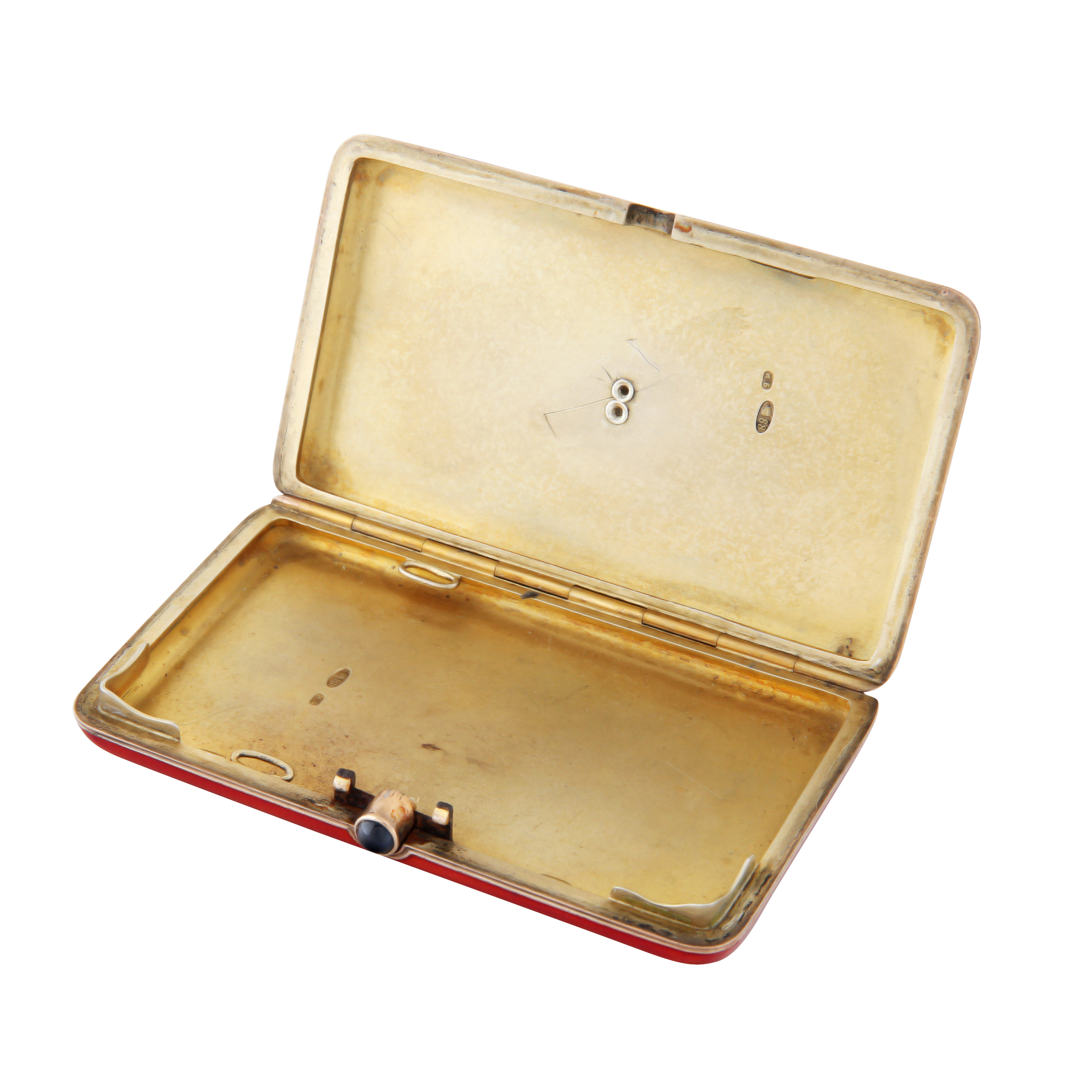 A RUSSIAN GILT SILVER AND GUILLOCHE ENAMEL CIGARETTE CASE WITH PERIOD BOX, WORKMASTER IVAN BRITSYN, - Image 2 of 3