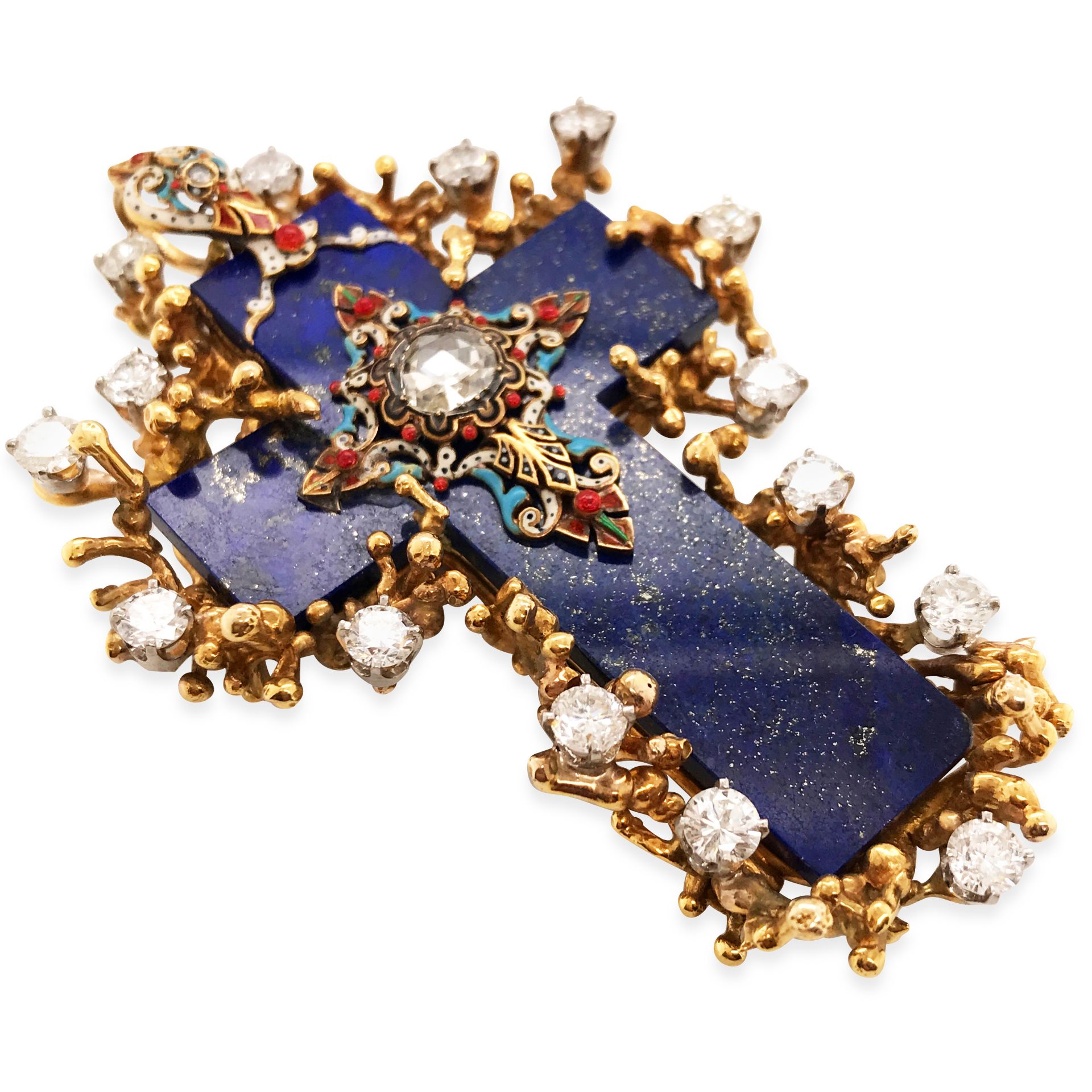 LAPIS LAZULI GOLD ENAMEL CROSS BROOCH - Image 2 of 4