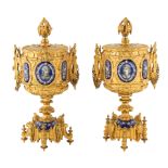 A PAIR OF FRENCH GILT BRONZE AND ENAMEL CENSERS, 19TH CENTURY