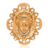 ART NOUVEAU 14K GOLD GODESS PENDANT BROOCH